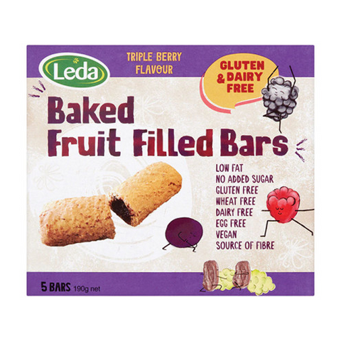 Leda Baked Fruit Fillled Bars Triple Berry 190g